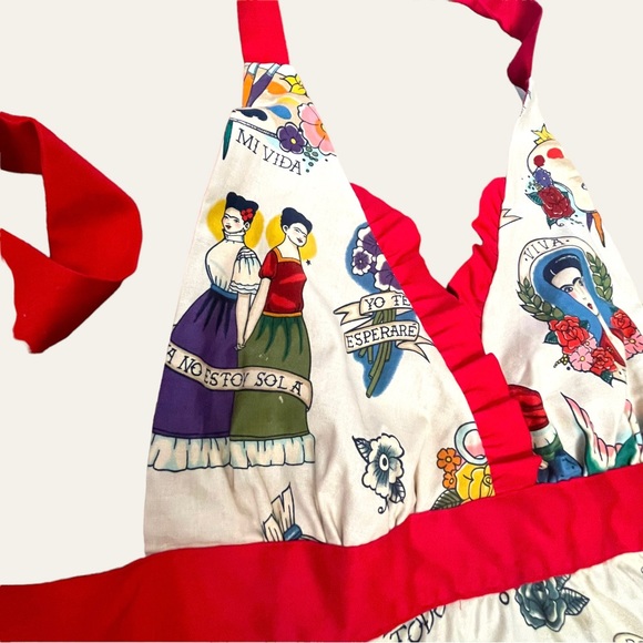Frida Kahlo Rockabilly Pin-Up Kitchen Apron - Picture 6 of 12